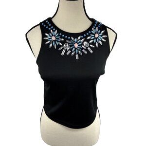 Say What Womens Embellished Sleeveless Top Black Jeweled Size S Y2K 90s